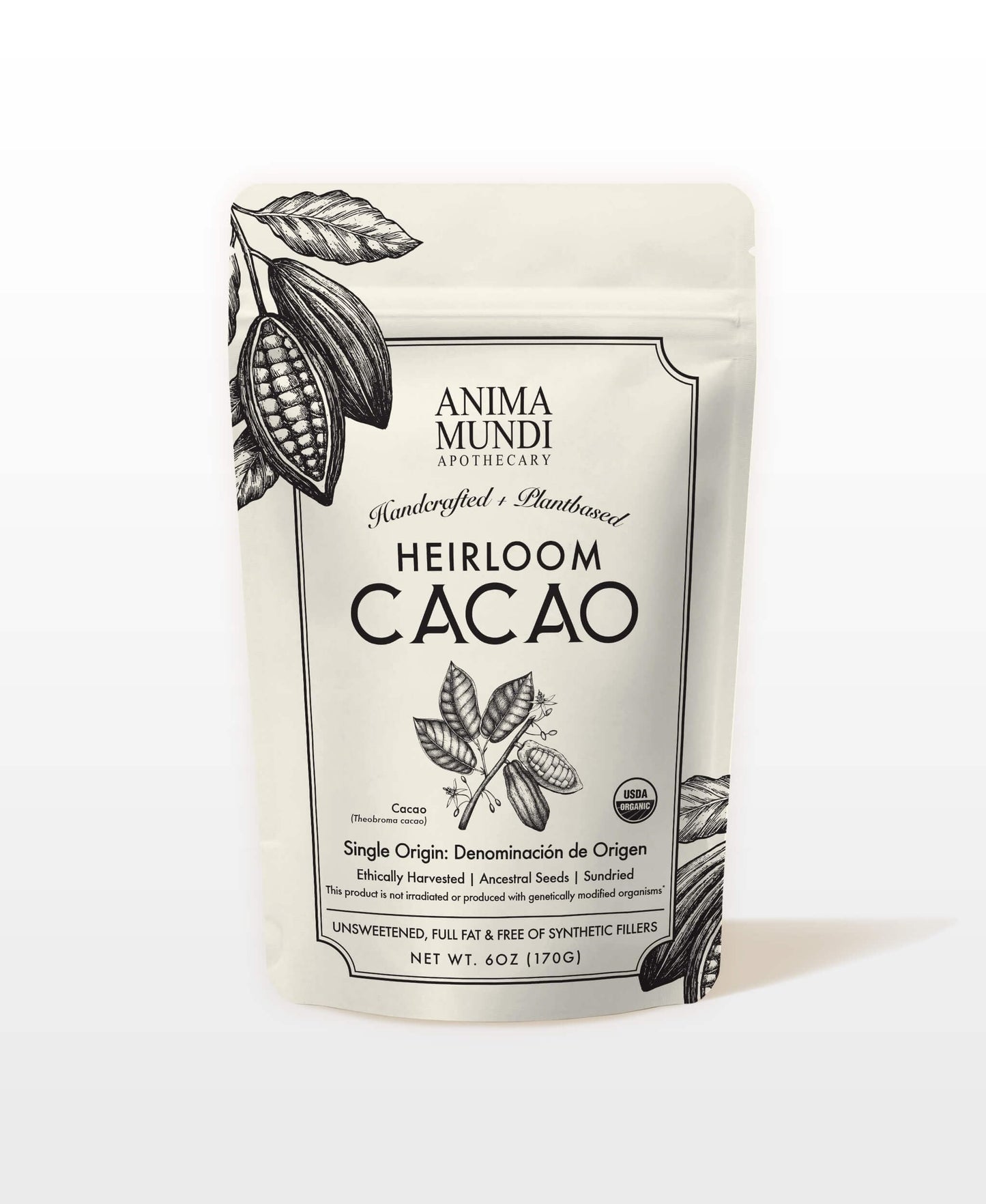 Anima Mundi Heirloom Cacao Powder - Organic Ancestral Seeds - Single Origin Ecuador Cacao Arriba Superfood for Ceremonial Rituals - Antioxidant-Rich