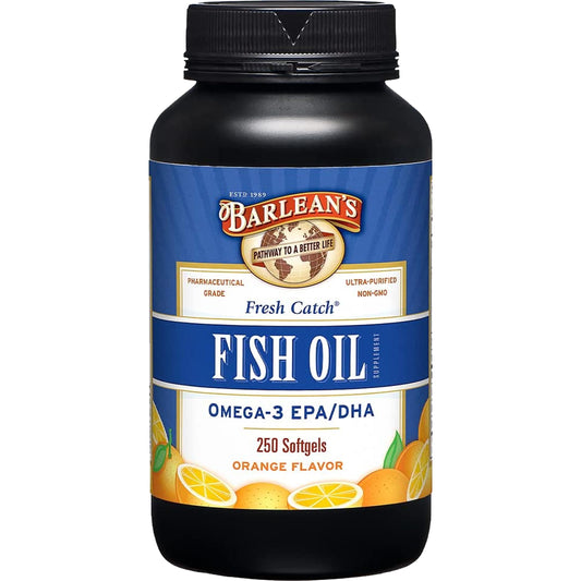 Barlean's Omega 3 Fish Oil Supplements, 600mg Fish Oil Pills with EPA & DHA, Softgels for Joint, Brain, & Heart Health, Orange Flavored, 250 Count