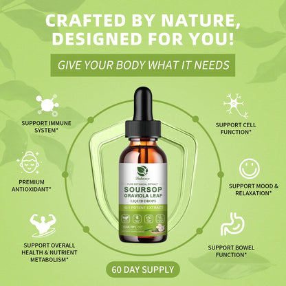 Lukaree Pure Soursop Graviola Leaves Extract - Immune Energy & Gut Support | Soursop Bitters Liquid Drop for Cell Support & Regeneration – Cold Extract with High Potency– Vegan | Gluten-Free | 2 Fl Oz