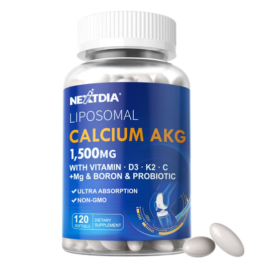Liposomal Calcium AKG Supplement 1500mg with Vitamin D3 & K2 Softgels for Women & Men│ High Absorption│Calcium Supplements with Magnesium Glycinate