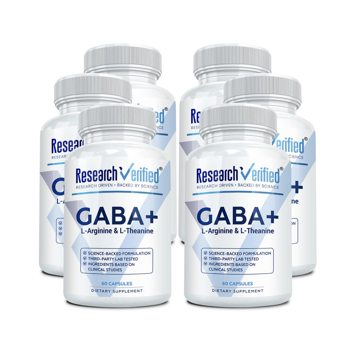 Research Verified GABA+ - Relaxation, Mood, Sleep - 600mg GABA, L-Arginine, L-Theanine, P5P, BioPerine - 60 Vegan Capsules - Pack of 1