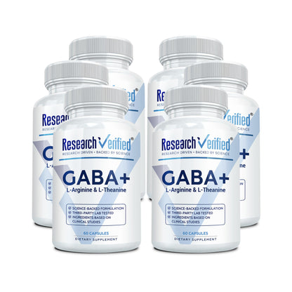 Research Verified GABA+ - Relaxation, Mood, Sleep - 600mg GABA, L-Arginine, L-Theanine, P5P, BioPerine - 60 Vegan Capsules - Pack of 1