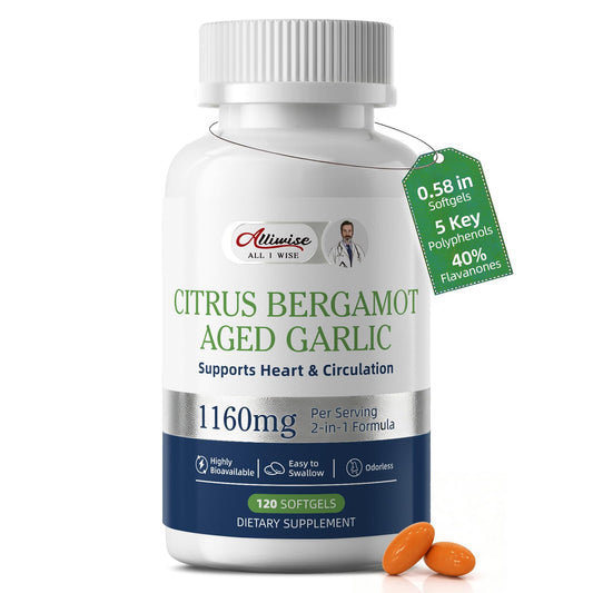 Citrus Bergamot with Aged Black Garlic Extract Softgels, 1160mg Cholesterol Support Supplement, 80% Polyphenols Bergamot Supplement for Heart, Circulation