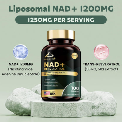 MEGNETA Liposomal NAD+ Supplement 1200mg with Trans Resveratrol - Boost NAD+ Levels, Energy & Anti-Aging Support - Vegan, 100 Capsules