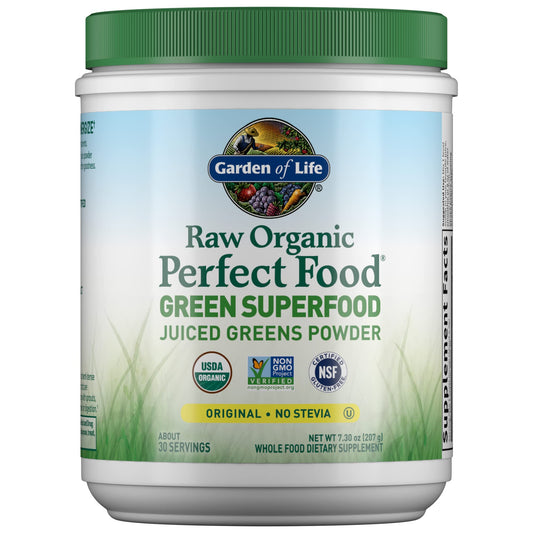 Garden of Life Raw Organic Perfect Food Green Superfood Juiced Greens Powder - Original Stevia-Free, 30 Servings, Non-GMO, Gluten Free Whole Food Dietary