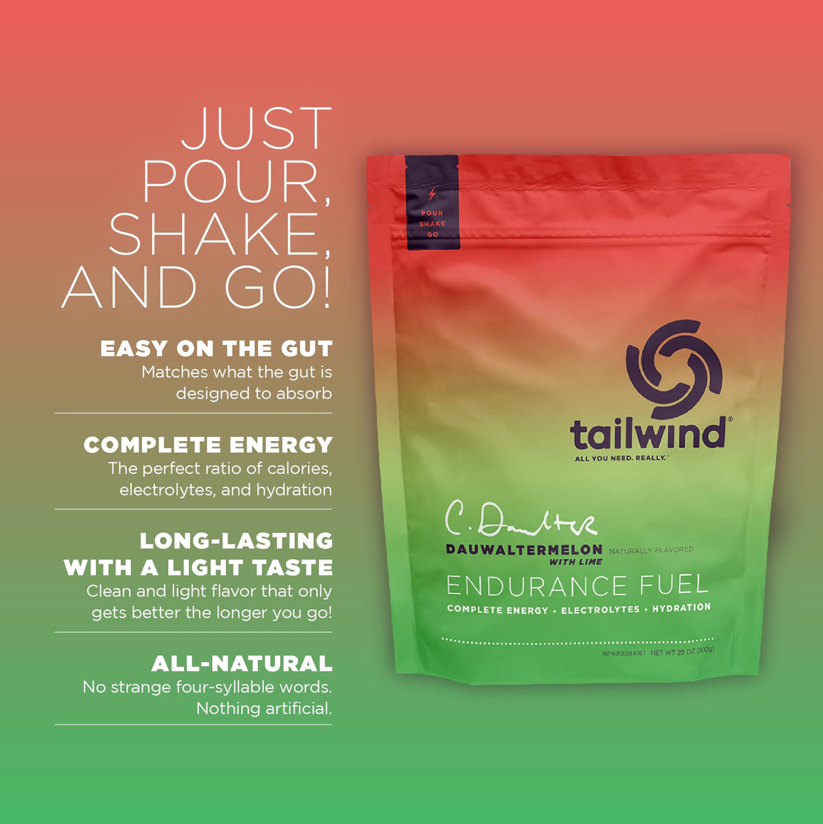 Tailwind Nutrition Endurance Fuel, Dauwaltermelon, 50-Serving Bag