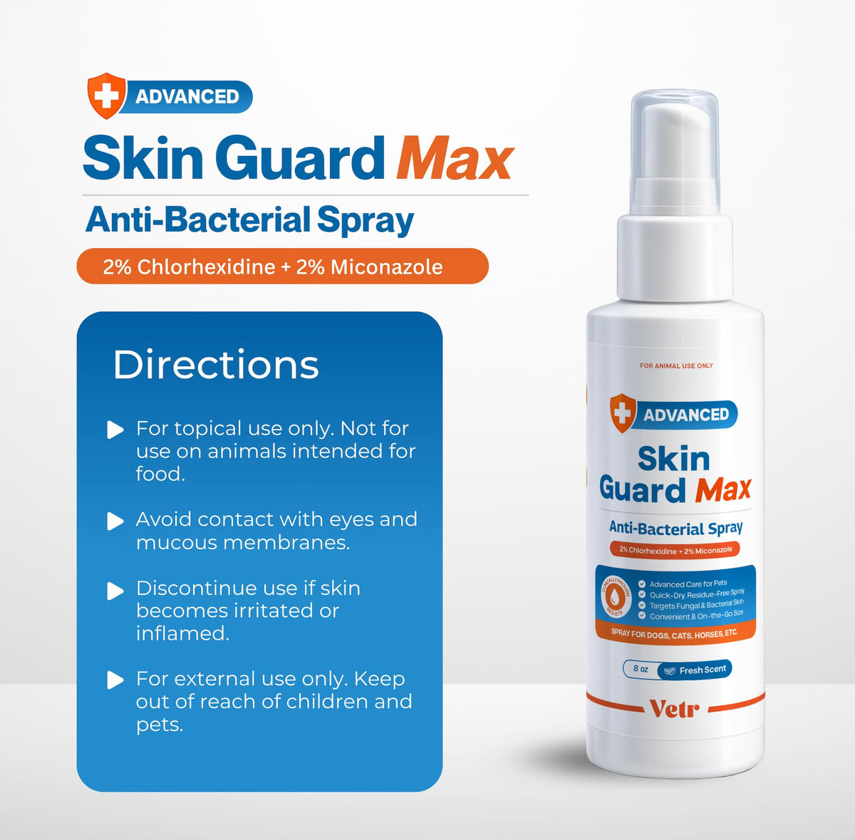 vetr Skin Relief Hydrocortisone Spray for Dogs - Topical Support for Itchy Skin and Hot Spots - 4 oz (120mL) - Vet-Formulated in USA