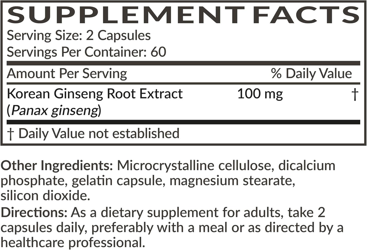 Futurebiotics Korean Panax Ginseng Energy, Memory & Brain Health Support, Non-GMO, 120 Capsules