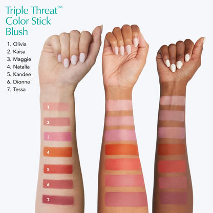 Thrive Causemetics Triple Threat Color Stick: Cream Blush Stick with Vitamin E, Evening Primrose Oil, Waterproof Smudge Proof Face Makeup Formula, Kandee (True Red Matte)