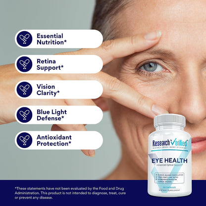 Research Verified Eye Health - Nourish and Protect Eyes and Vision, Support Healthy Retina, Improve Blood Supply to Eyes - Vitamins A, B, C, and E - 60 Capsules - Made in the USA