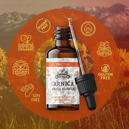 Arnica Tincture, Organic Arnica Extract (Arnica Montana) Dried Flower Herbal Supplement, Non-GMO in Cold-Pressed Organic Vegetable Glycerin, 700 mg, 2 oz (60 ml)