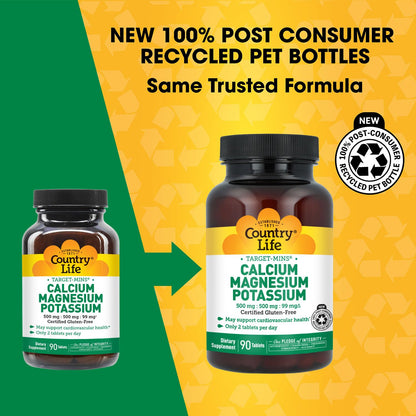 Country Life Target-Mins Calcium Magnesium Potassium, 180 Tablets