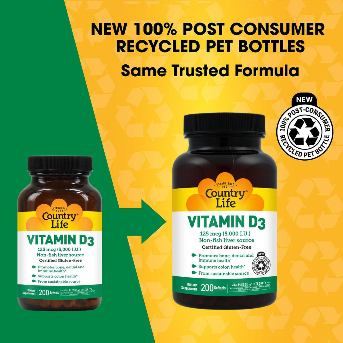 Country Life Vitamin D3 125 mcg 5000 IU, Gluten-Free, 200 Softgels