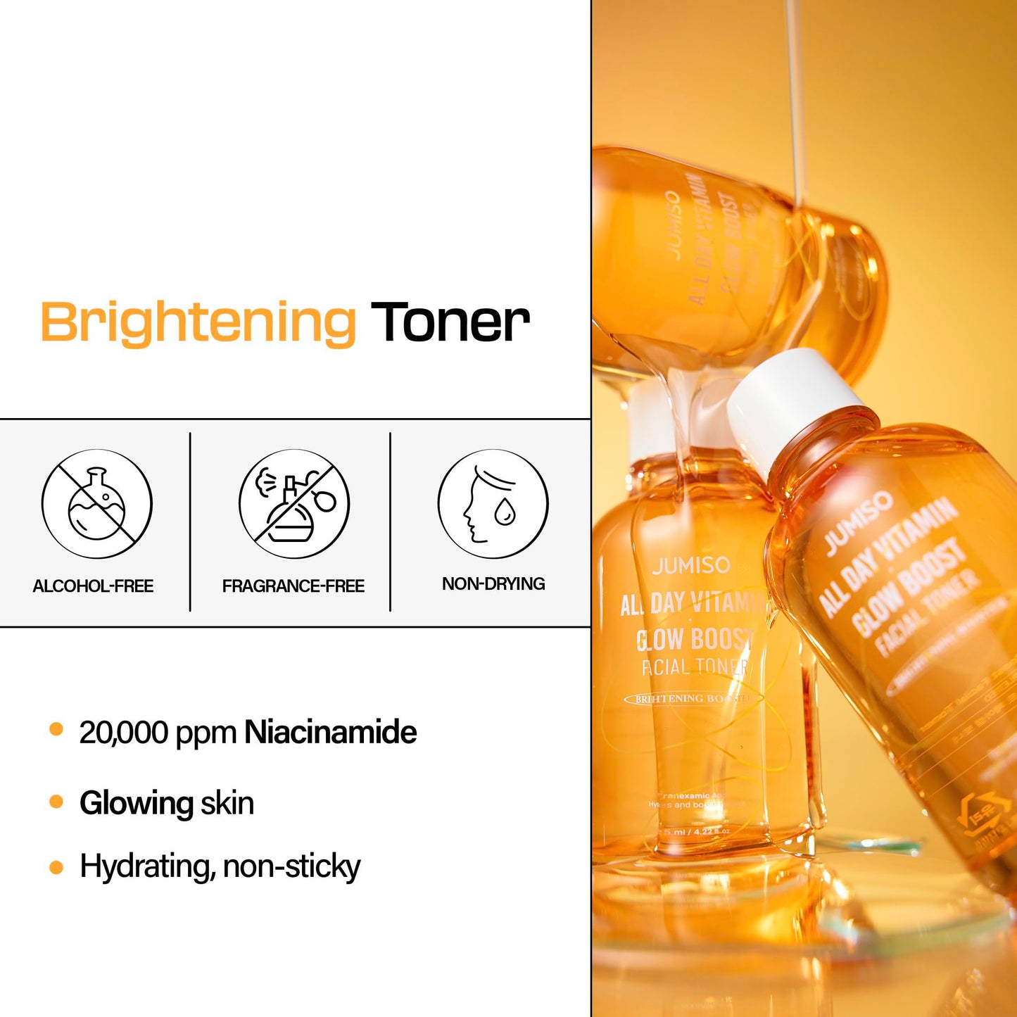 JUMISO All Day Vitamin Glow Boost Facial Toner, Vitamin Daily Toner, Vitamin B,C Toner, Skin Brightening Hydrating, Glowing Toner, Naturally Radiant&Plump Skin, EO&Fragrance Free, 125ml 4.22 FL.OZ