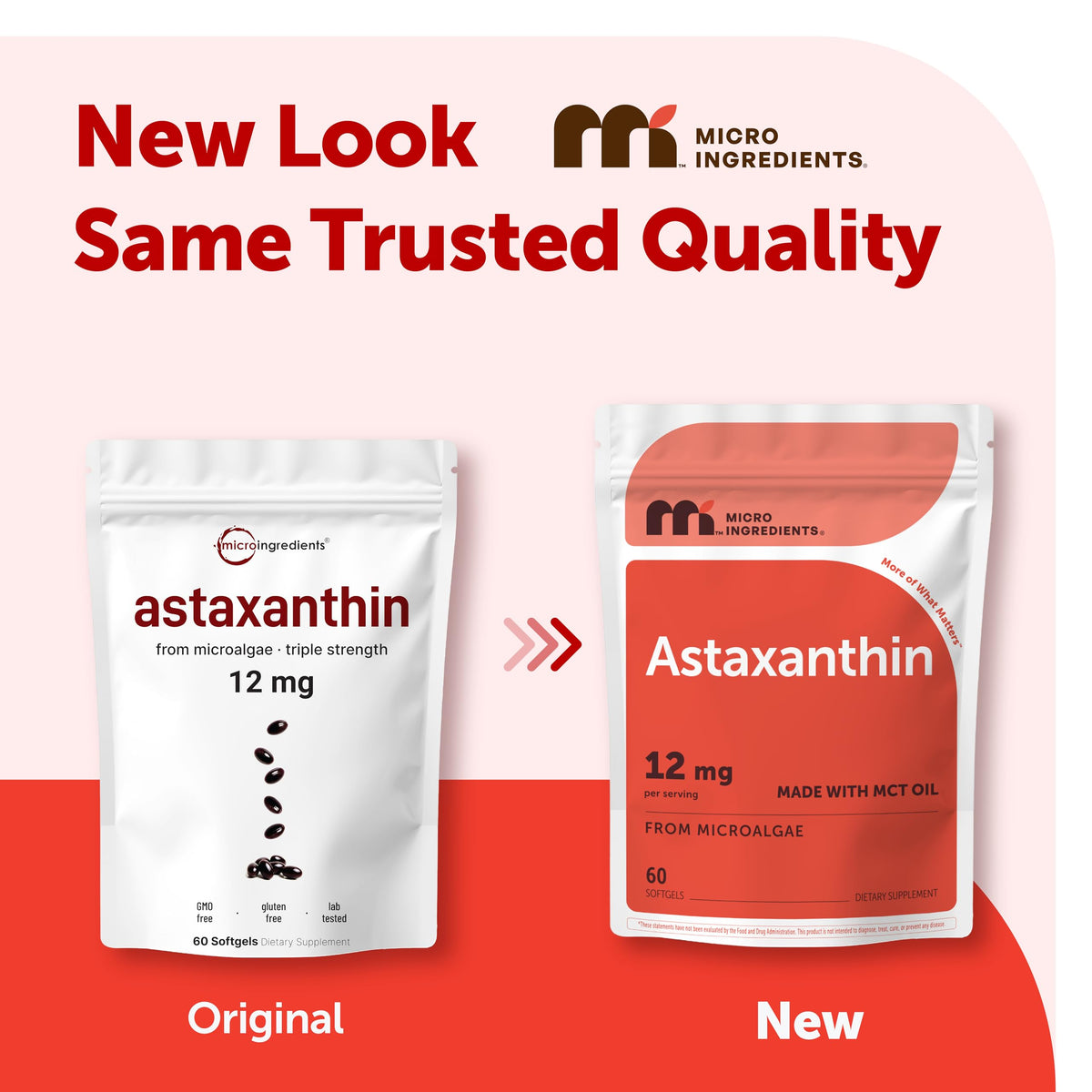 Micro Ingredients Astaxanthin 12mg Per Serving with MCT Oil, 120 Softgels | 4 Month Supply. Natural Microalgae Sourced Astaxanthin Supplement. Easy-to-Swallow. Non-GMO, Gluten Free, Soy Free.