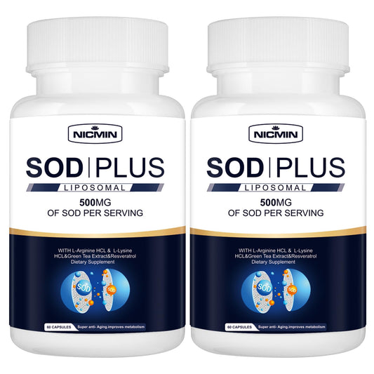 NICMIN 500MG Superoxide Dismutase Supplement - SOD Plus with Liposomal Glutathione, AKG, Green Tea Extract, L-Arginine, Lysine, Resveratrol and Vitamin E for Immune Support, Antioxidant 120 Capsules NICMINBuy Supplements Australia