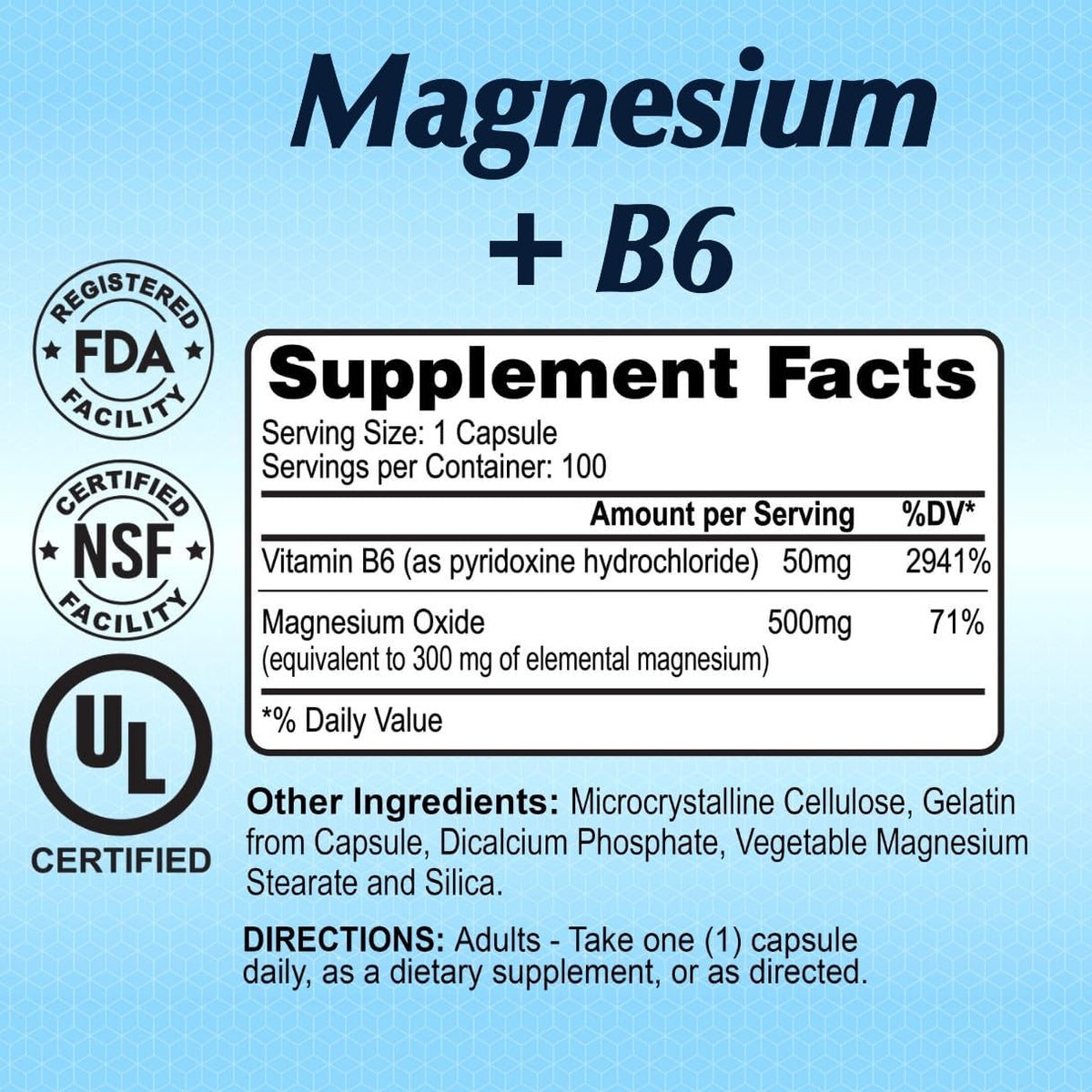 Magnesium Plus B-6 500 Mg by Alfa Vitamins - Cardiovascular Health - Supports Energy Production &r Enzyme Function - 100 Capsules