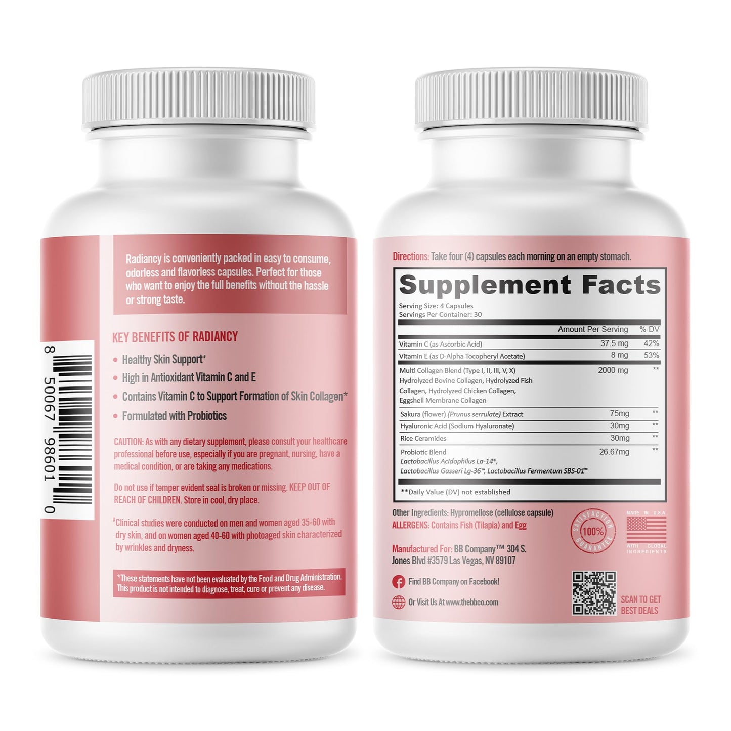 BB Company Radiancy | Vaginal Probiotics for Vaginal Dryness, pH Balance | Fights Itch, Odor | Anti-Aging | Hyaluronic Acid, Probiotics, Vitamin C, Multi Collagen | 120 Ct BB Company buy supplements Au