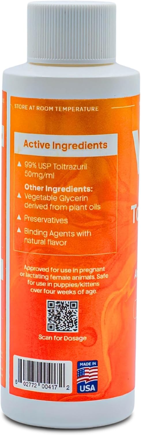 Toltrazuril, Apple Flavored 5.0% for Horses, Dogs, Cats, 120mL/4 Ounce, for Non-Food Chain Animals
