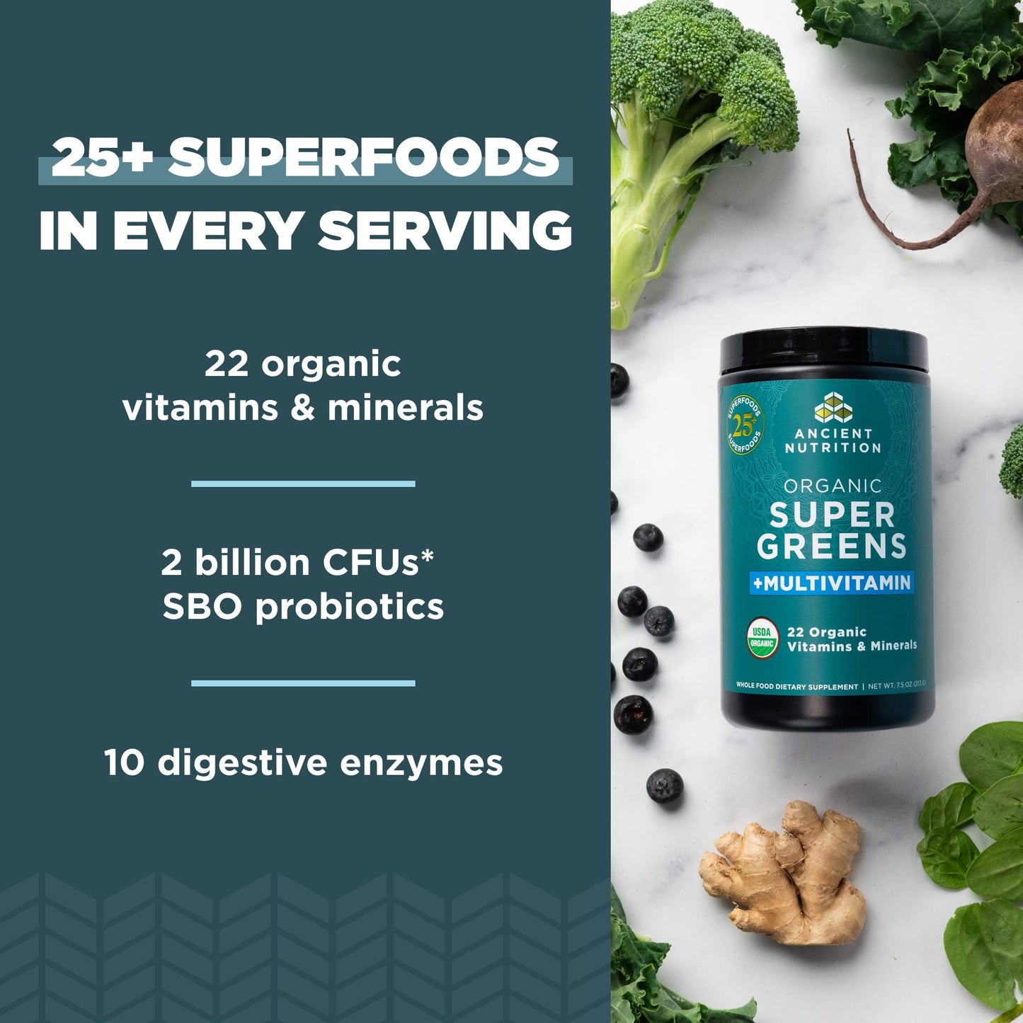 Ancient Nutrition, Vitamin Powder, One Bottle Made from Real Fruits, Vegetables and Herbs, for Digestive and Energy Support, 25 Servings, 7.5oz Ancient NutritionBuy Supplements Australia