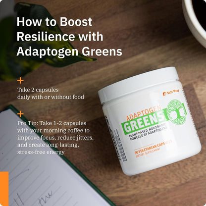Adaptogen Greens - Mind-Body Resilience Formula - Caffeine-Free Nootropic for Stress, Focus, and Cognitive Performance - 90 Capsules | Clinically-Supported 300mg Bacognize with Eleuthero, Ashwagandha and Rhodiola for Memory, Mood and Fatigue Relief