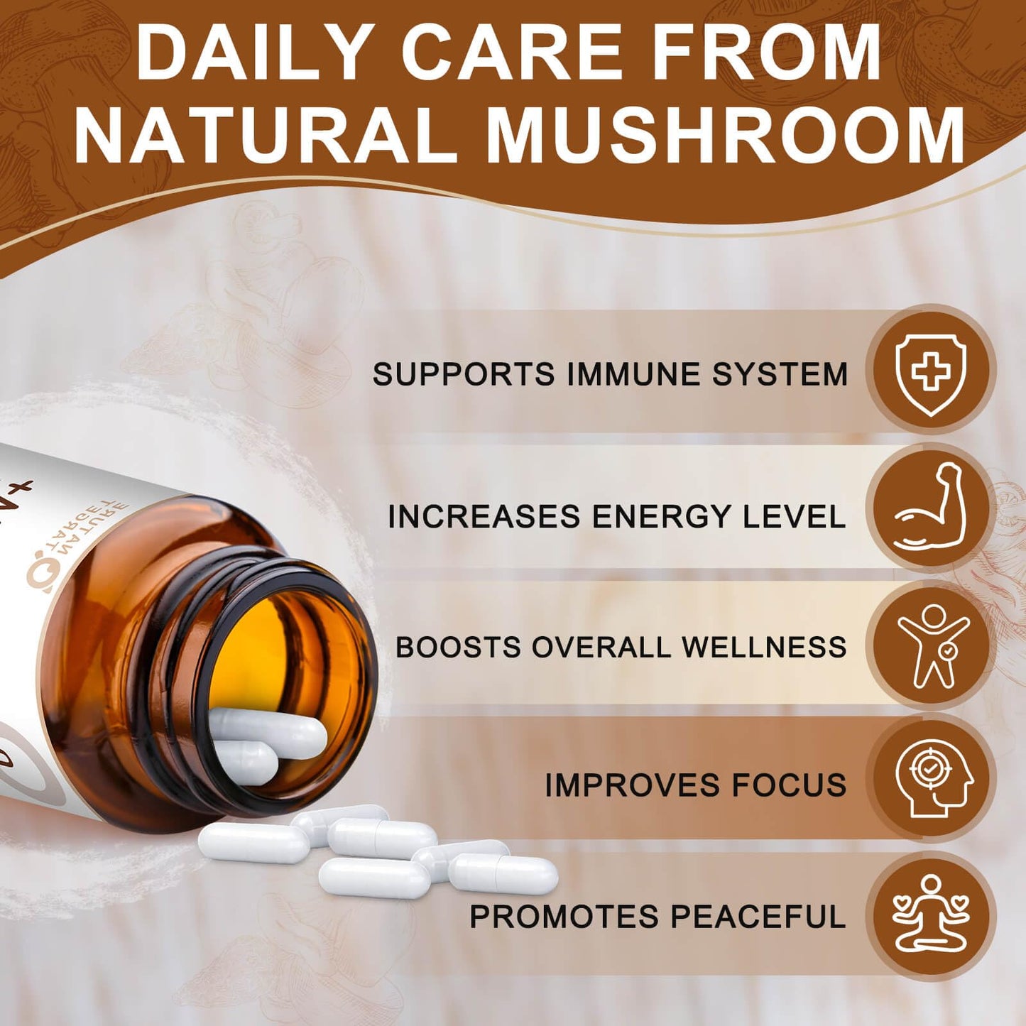 NATURE TARGET 14-in-1 Mushroom Supplement - Mushroom Complex with Lion's Mane, Cordyceps, Reishi & Turkey Tail - Caffeine-Free Energy, Memory & Immune Support - Vegan, 120 Capsules