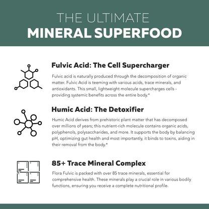 Flora Fulvic | Fulvic Acid + Humic Acid Complex – 550 mg | Mined in Utah, Prehistoric Deep Earth Extract | Immunity, Gut, Digestion