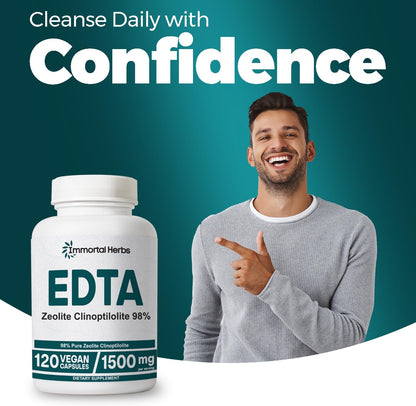 EDTA Capsules 1500mg with Zeolite 98% and Milk Thistle, 120 Pills, Non-GMO & Gluten Free Calcium Disodium EDTA Supplement