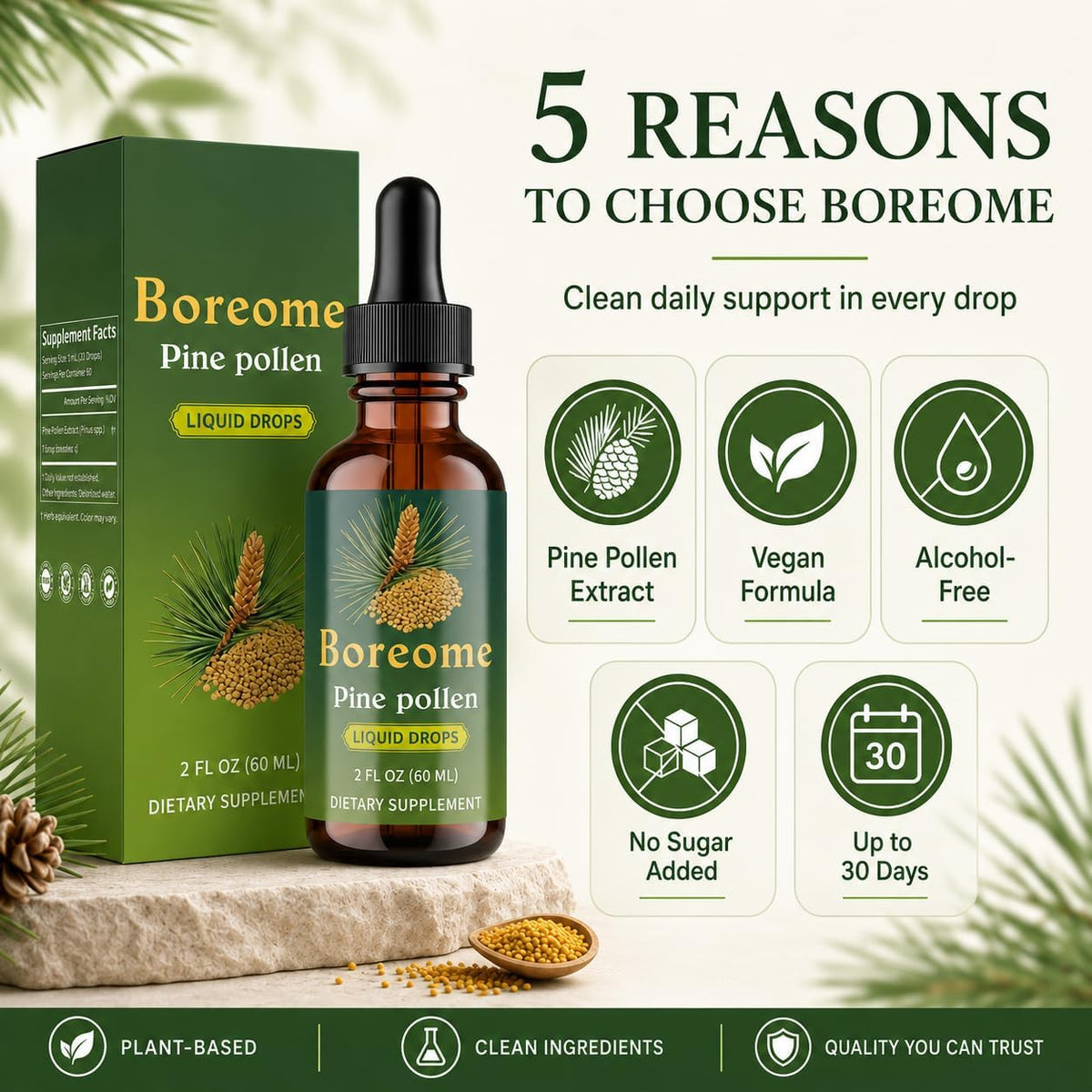 Pine Pollen Tincture | Pine Pollen Powder Liquid Drops for Men & Women - Vegan, Sugar & Alcohol-Free Supplement - 2 fl oz