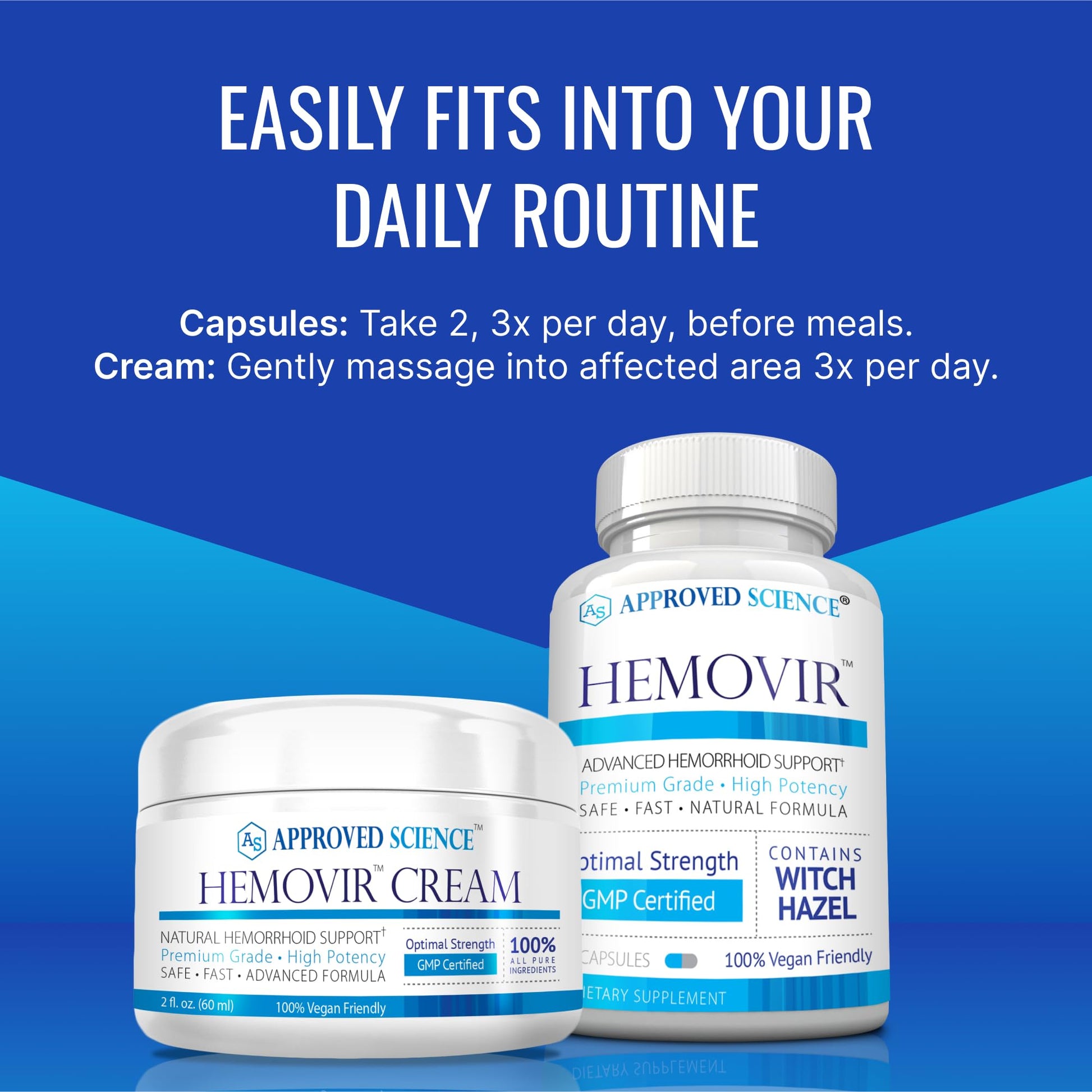 Approved Science Hemovir - Hemorrhoid Capsules and Cream - Dual-Action Stops Itching and Optimizes Blood Flow - Internal and External Care - 45 Capsules + 2 Fl Oz - Vegan - Non GMO - Made in The USA Approved ScienceBuy Supplements Australia