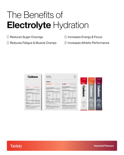 Cadence Sachets Core Melonberry - Carton (5g x 30) Science-Backed Hydration | Electrolyte Formula + Caffeine | Vegan, Keto & Paleo Friendly | Sodium, Potassium & Magnesium for Performance & Recovery