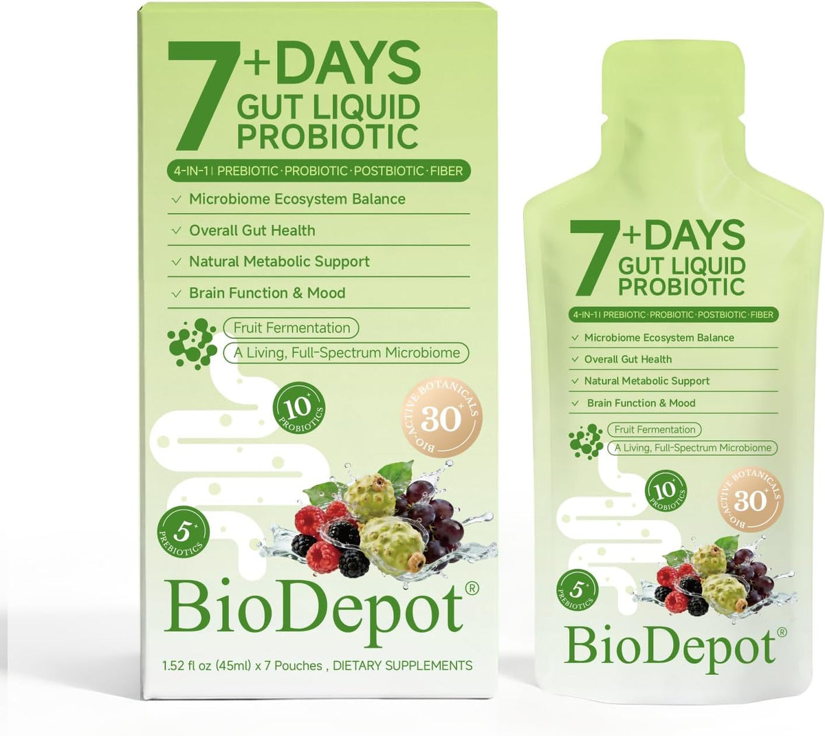 7 Day Liquid Probiotic Cleanse Sachets, Prebiotic Probiotic Postbiotic Supplement for Women & Men, 10 Strains, Microbiome Balance, Digestive & Gut Health, Bloating & Detox Support, Vegan