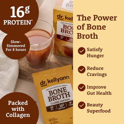 Dr. Kellyann Bone Broth Packets Variety Pack (4 Boxes, 28 Servings) – Grass-Fed Collagen, Keto & Paleo-Friendly