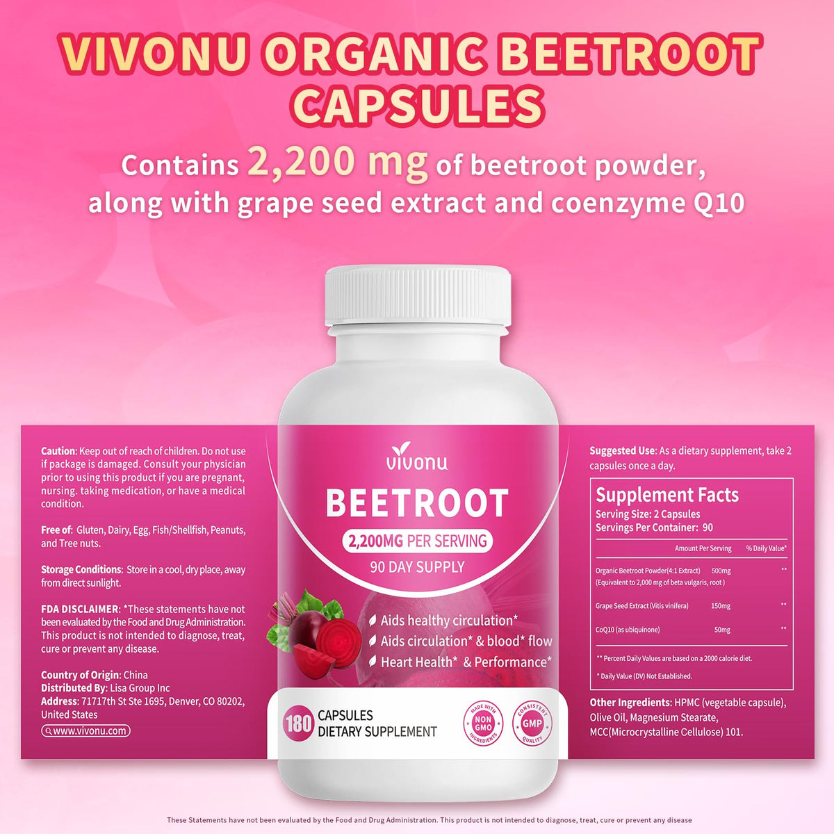 VivoNu Beet Root Gummies 8-in-1 Premium Energy Supplement with CoQ10, Beetroot Extract, Grape Seed Extract, Black Pepper Extract, Vitamins C & B12, L-Arginine & L-Citrulline