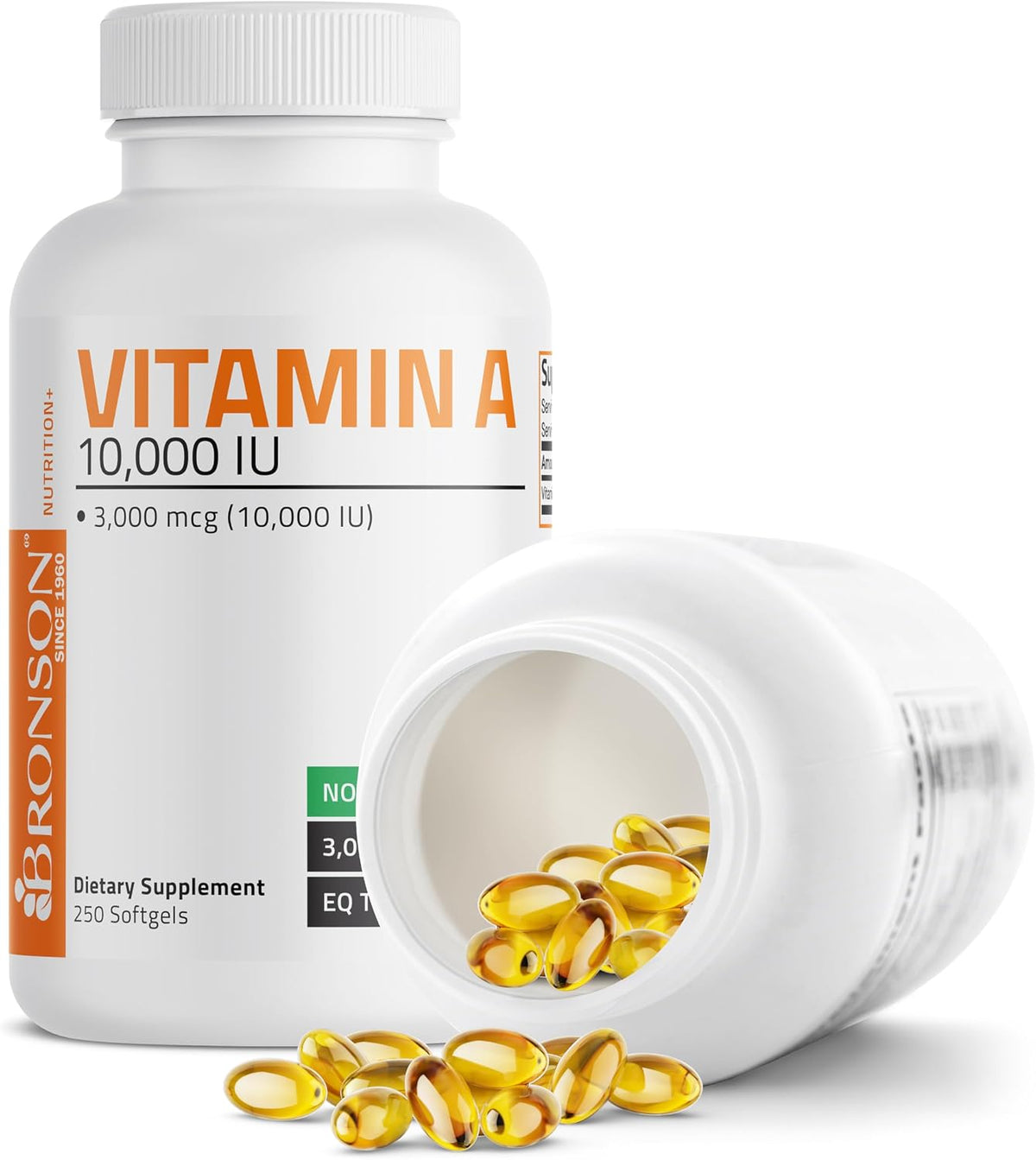 Bronson Vitamin A 10,000 IU Healthy Vision and Immune Support, 250 Softgels | Vitamin A Palmitate, Once-Daily Rapid Release, Skin, Growth & Reproduction Support, Non-GMO
