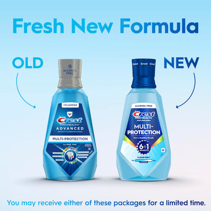 Crest Mouthwash Pro Health Multi-Protection, 1L, 2 Pack, 6-in-1 Benefits, Alcohol Free, Enamel Repair, Breath Freshener, Anti Cavity, Fluoride mouthwash, Bad Breath Treatment