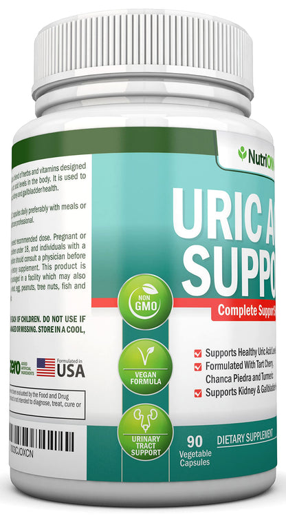 Uric Acid Flush - Herbal Uric Acid Cleanse Supplement - With Tart Cherry, Celery Seed Extract, Chanca Piedra, Devil’s Claw & Green Coffee Bean - Vegan