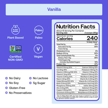 Happy Viking Plant-Based Protein Powder +100 Superfoods Vanilla Meal Replacement Shake, Created by Venus Williams, 30g Plant Protein, 10g Fiber, Vegan, Gluten-Free, Non-GMO, 15 Meals Happy Viking buy supplements Au