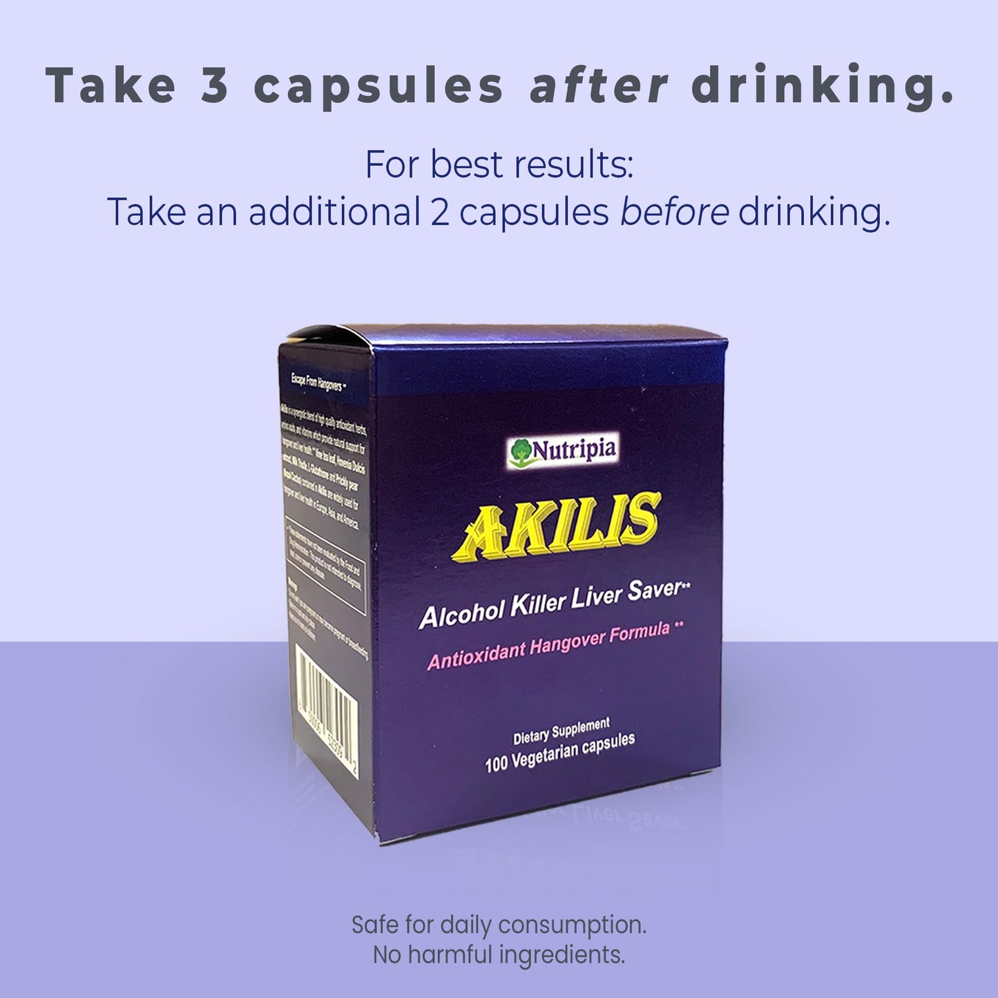Nutripia Akilis Liver Support Pills (100 Vegi Caps, 33 Doses) – Boosts Recovery After Drinking for Better Mornings, with Hovenia Dulcis