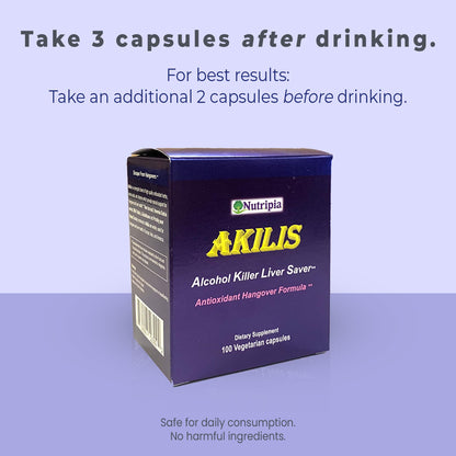 Nutripia Akilis Liver Support Pills (100 Vegi Caps, 33 Doses) – Boosts Recovery After Drinking for Better Mornings, with Hovenia Dulcis