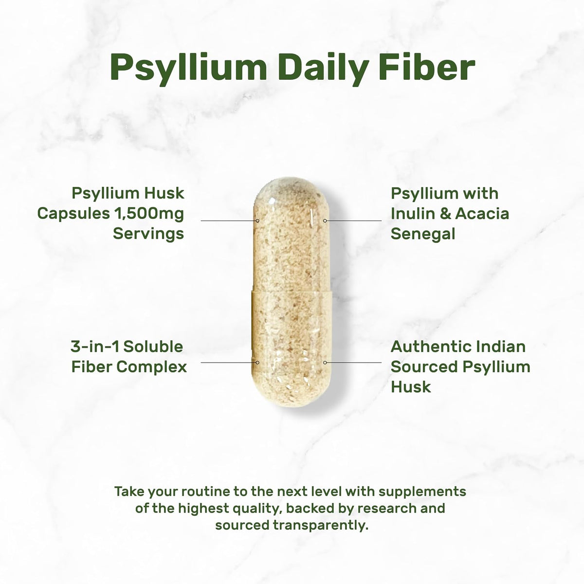 Psyllium Husk 1500mg Per Serving, 300 Capsules – 3 in 1 Fiber Supplement with Inulin & Acacia Complex – Natural Soluble Fiber, Supports Digestive Health* – Plant Based, Non-GMO