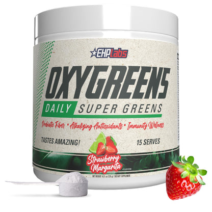 EHP Labs OxyGreens Super Greens Powder with Spirulina & Chlorella, Prebiotic Fiber, Probiotics & Digestive Enzymes – Antioxidant Green Superfood Supplement - 15 Serves (Pineapple)