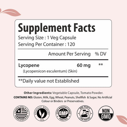 Lycopene Supplement for Men 60mg, Natural Carotenoid Complex from Tomato Extract Powder, 120 Vegan Capsules, 4 Month Supply, Non-GMO and Gluten Free Lycopene for Men & Women