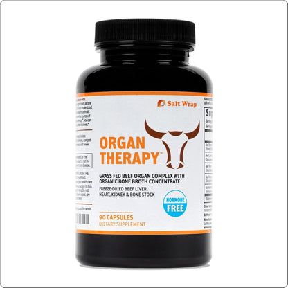 SaltWrap Organ Therapy - Grass Fed Beef Organ Meat Complex Supplement with Organic Bone Broth Concentrate (Beef Liver, Heart, Kidney and Bone Broth Capsules with BioPerine) Desiccated, 90 Capsules | Manufactured in USA, Grass-Fed & Freeze-Dried Heart and