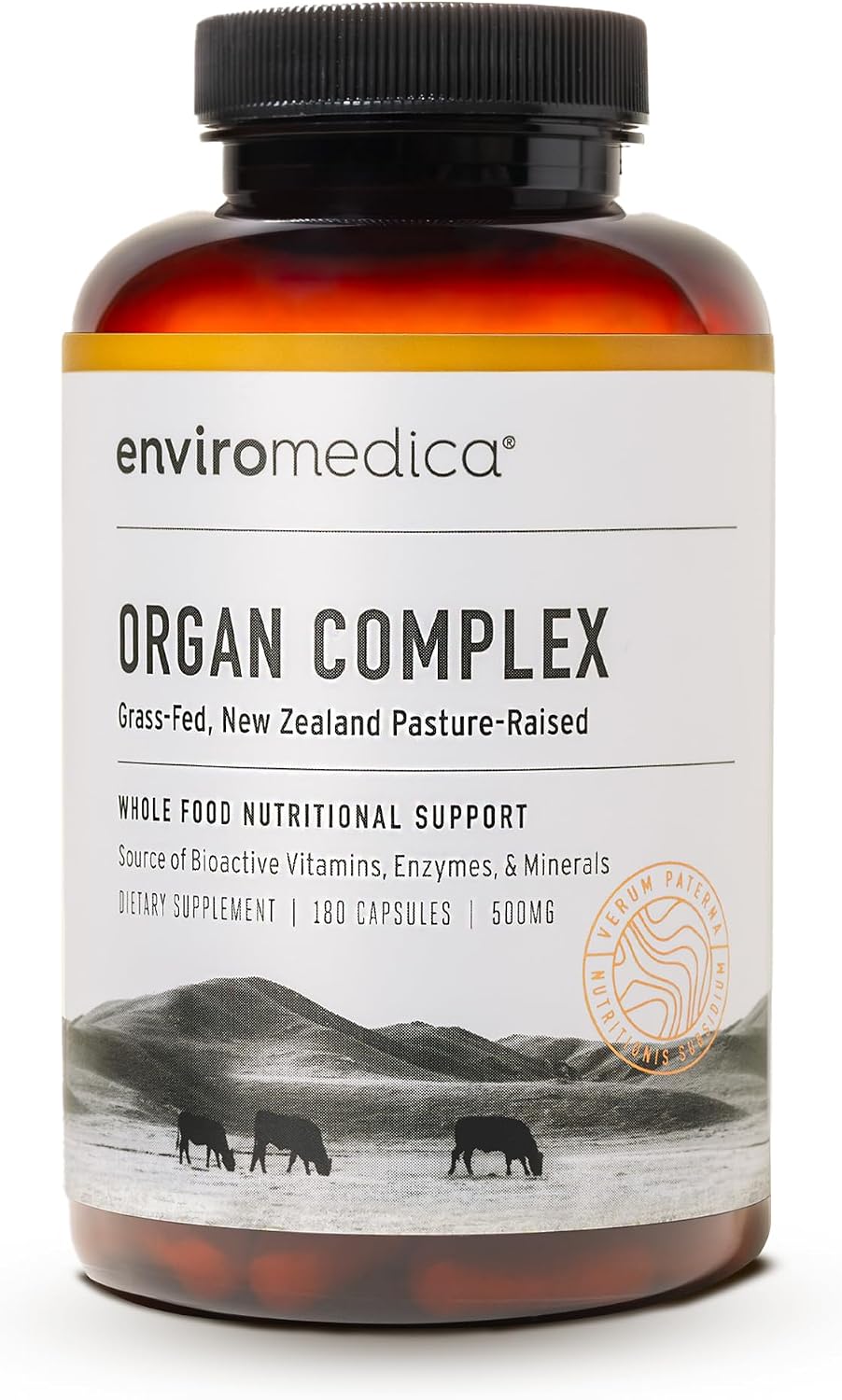 Enviromedica Grass-Fed Beef Organ Complex, Freeze-Dried, 180 Count | Freeze-dried beef liver, kidney, heart & pancreas. Whole-food multi-organ supplement. Pasture-raised. 180 capsules.