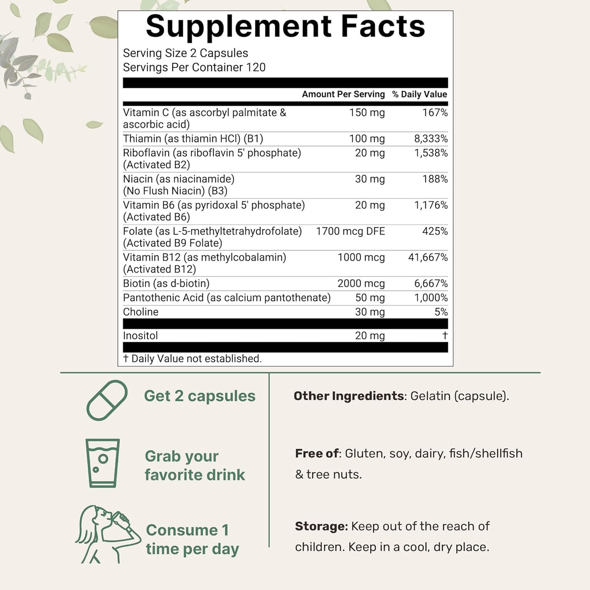 Micro Ingredients Pure Methylated B Complex Vitamins, 240 Capsules | 11-in-1 with Methylfolate, Methylcobalamin B12 & P5P + Fat-Soluble Vitamin C, Choline & Inositol. Filler Free, Non-GMO.