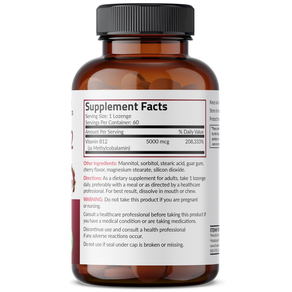 Futurebiotics Methyl B12 5000 MCG Vitamin B12 Methylcobalamin, Cherry Flavor Non-GMO, 60 Vegetarian Lozenges