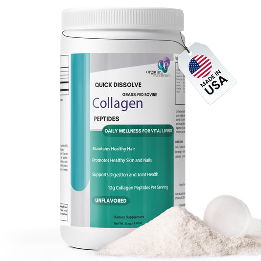 Organic Excellence Collagen Peptides, Grass-Fed Bovine Unflavored Collagen Powder Type I & III Hydrolyzed Collagen, Support Skin, Joints, Gut, Hair, Nails, Non-GMO, 12g Protein/Serving, 16 oz (453g) Organic ExcellenceBuy Supplements Australia