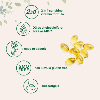 Micro Ingredients Vitamin D3 + K2 MK-7 5,000 IU Per Serving, 300 Softgels | K2 100 mcg Per Serving, D3 & K2 Vitamin Supplement for Women & Men. Easy-to-Swallow, Non-GMO, Gluten Free.