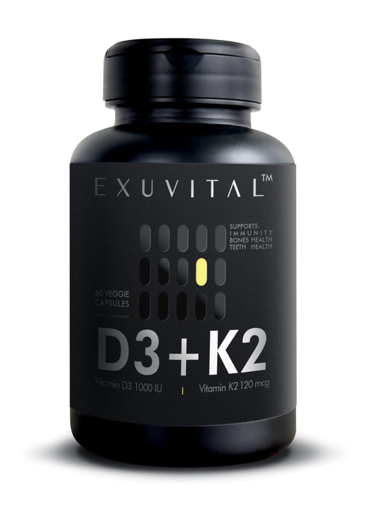 EXUVITAL D3 & K2 Vitamin Supplement, Vegan D3 1000 IU & K2 MK7 120 mcg for Bone, Heart & Immune Support, Non-GMO, Gluten-Free, 60 Vegan Capsules, 2 Months Supply EXUVITAL buy supplements Au